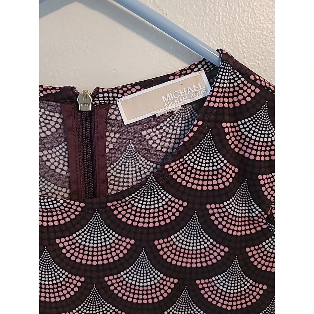 Michael Kors Women Multicolor Balloon Sleeve Round Neck Knee Length Dress Size M